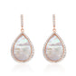 Suzy Levian Rose Sterling Silver White Cubic Zirconia Teardrop Mother of Pearl Dangle Earrings