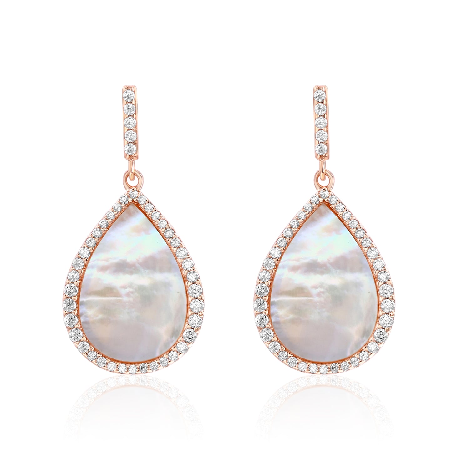 Suzy Levian Rose Sterling Silver White Cubic Zirconia Teardrop Mother of Pearl Dangle Earrings