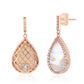 Suzy Levian Rose Sterling Silver White Cubic Zirconia Teardrop Mother of Pearl Dangle Earrings