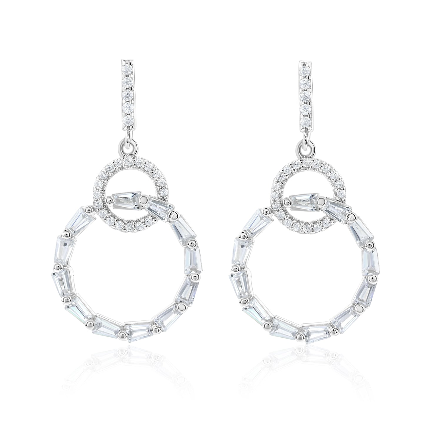 Suzy Levian Sterling Silver White Cubic Zirconia Interlocking Circle Drop Earrings