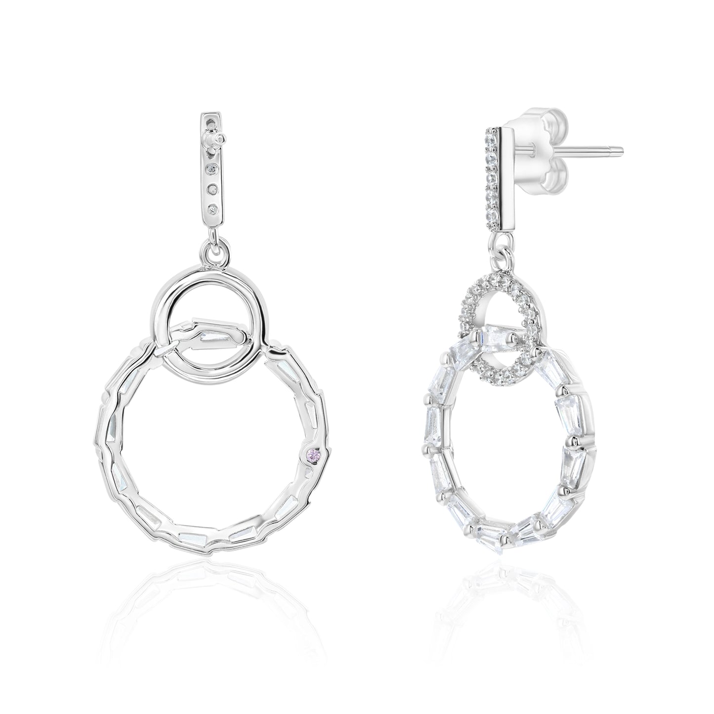 Suzy Levian Sterling Silver White Cubic Zirconia Interlocking Circle Drop Earrings