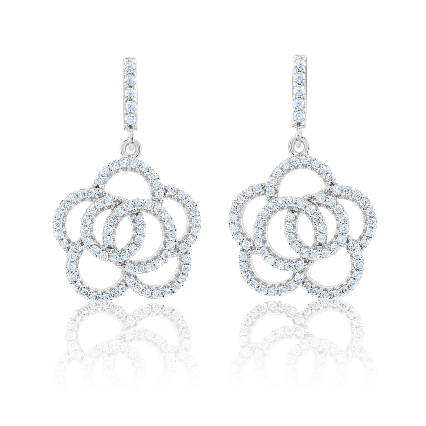 Suzy Levian Sterling Silver White Cubic Zirconia Pave Flower Drop Earrings