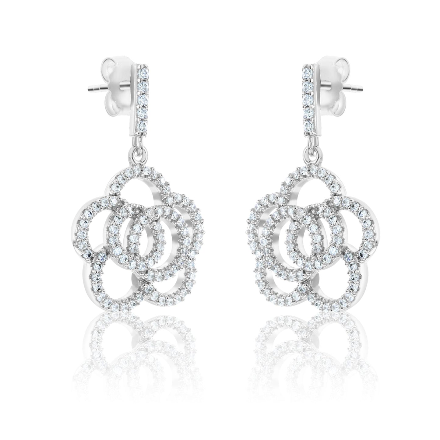 Suzy Levian Sterling Silver White Cubic Zirconia Pave Flower Drop Earrings