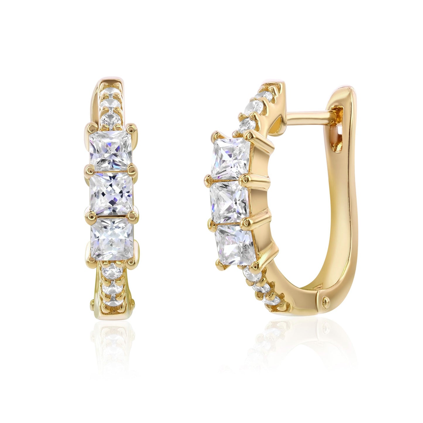 Suzy Levian Yellow Sterling Silver & White Cubic Zirconia Pave Princess Cut Huggie Hoop Earrings