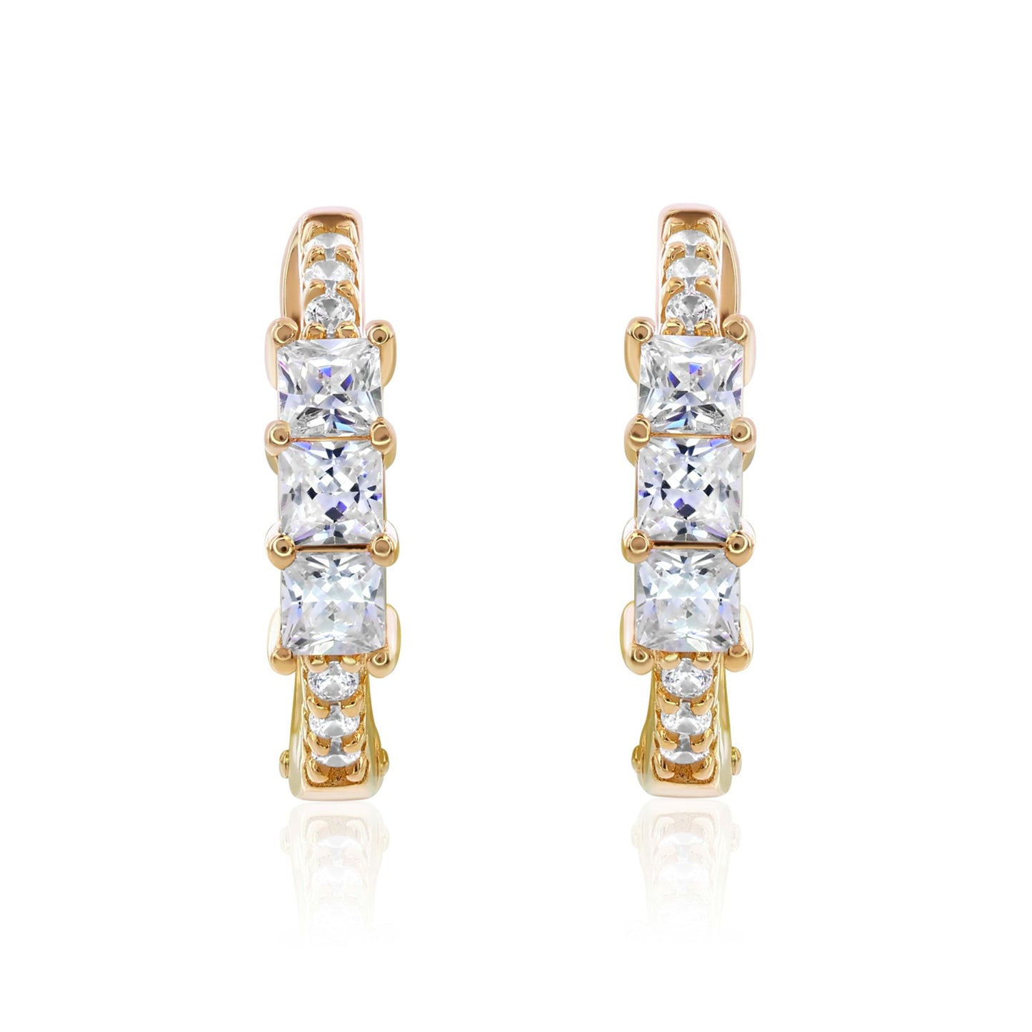 Suzy Levian Yellow Sterling Silver & White Cubic Zirconia Pave Princess Cut Huggie Hoop Earrings