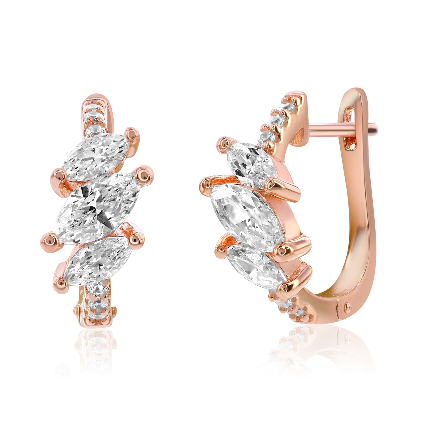 Suzy Levian Rose Sterling Silver & White Cubic Zirconia Pave Marquise Cut Huggie Hoop Earrings