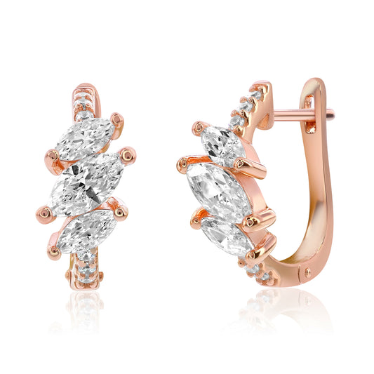 Suzy Levian Rose Sterling Silver & White Cubic Zirconia Pave Marquise Cut Huggie Hoop Earrings