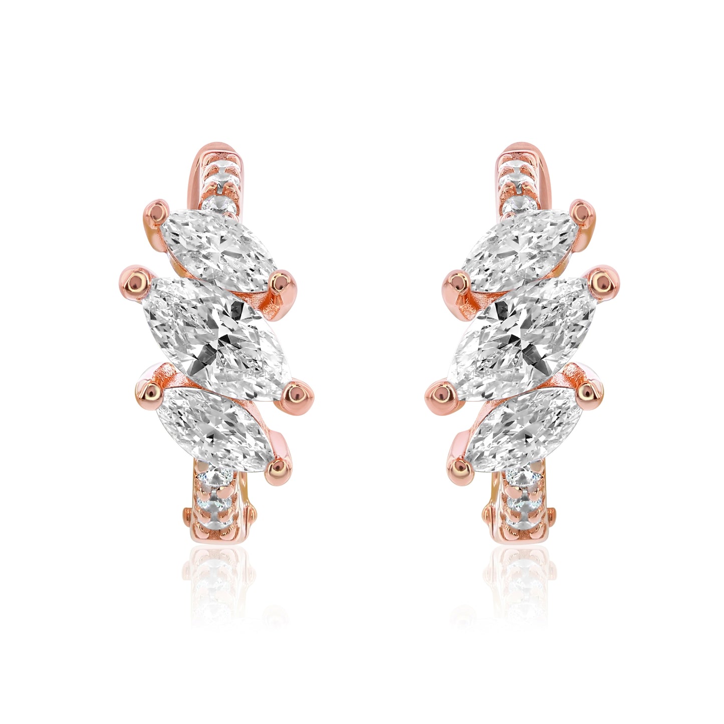 Suzy Levian Rose Sterling Silver & White Cubic Zirconia Pave Marquise Cut Huggie Hoop Earrings