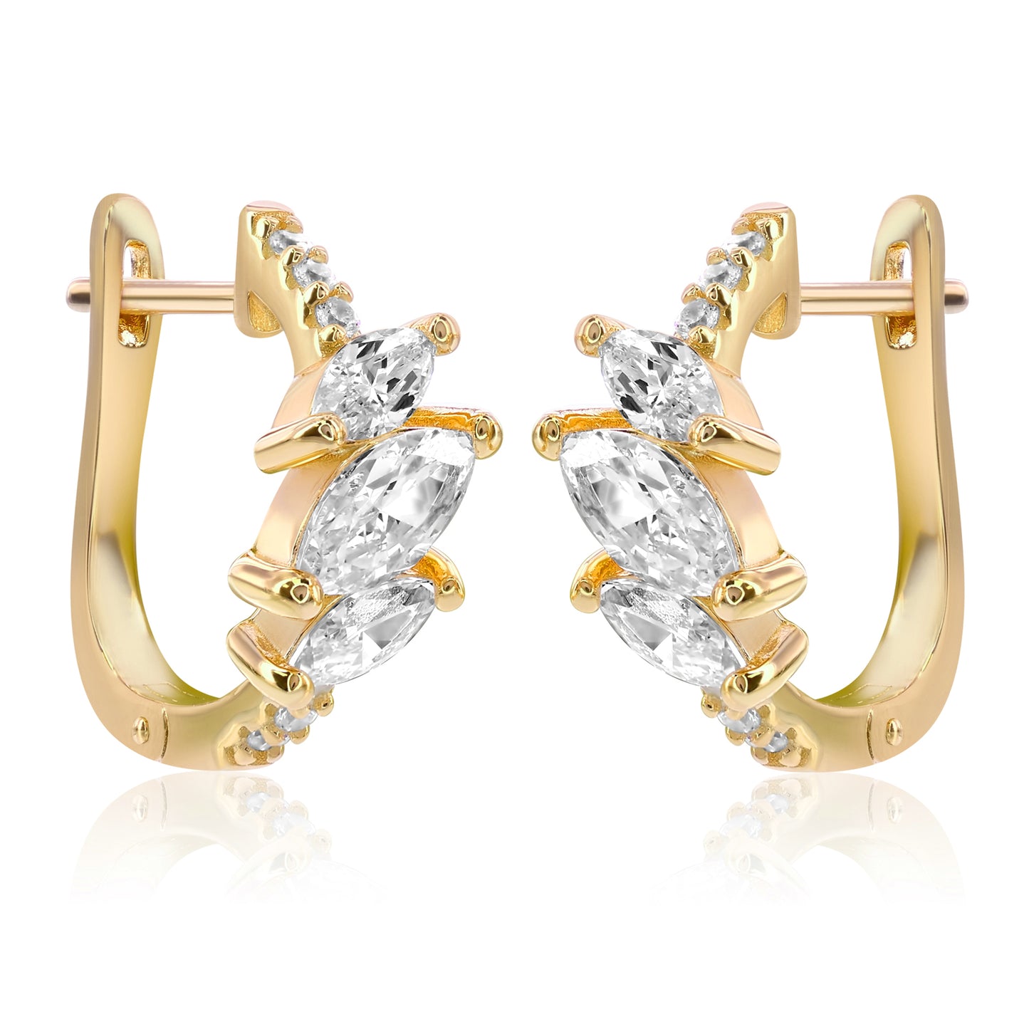 Suzy Levian Yellow Sterling Silver & White Cubic Zirconia Pave Marquise Cut Huggie Hoop Earrings