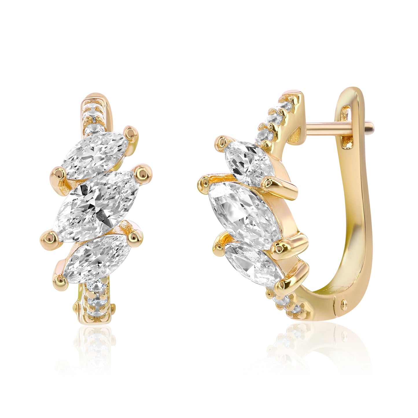 Suzy Levian Yellow Sterling Silver & White Cubic Zirconia Pave Marquise Cut Huggie Hoop Earrings