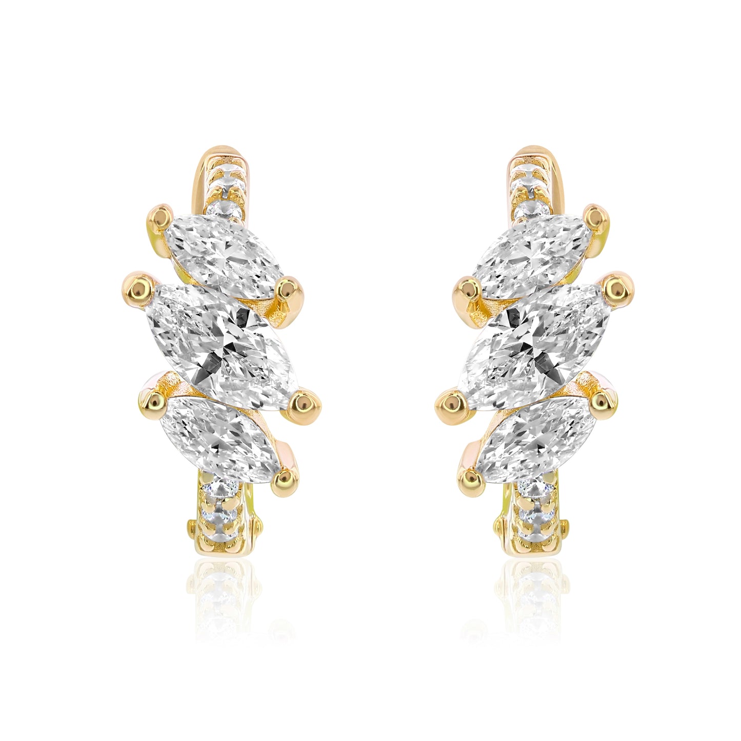 Suzy Levian Yellow Sterling Silver & White Cubic Zirconia Pave Marquise Cut Huggie Hoop Earrings