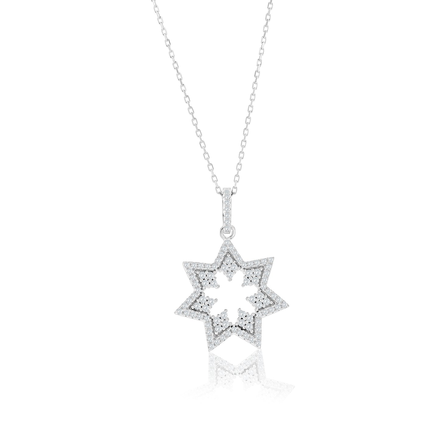 Suzy Levian White Sterling Silver White Cubic Zirconia Starburst Drop Pendant