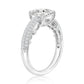 Suzy Levian White Sterling Silver Cushion Cut White Cubic Zirconia Pave Engagement Ring