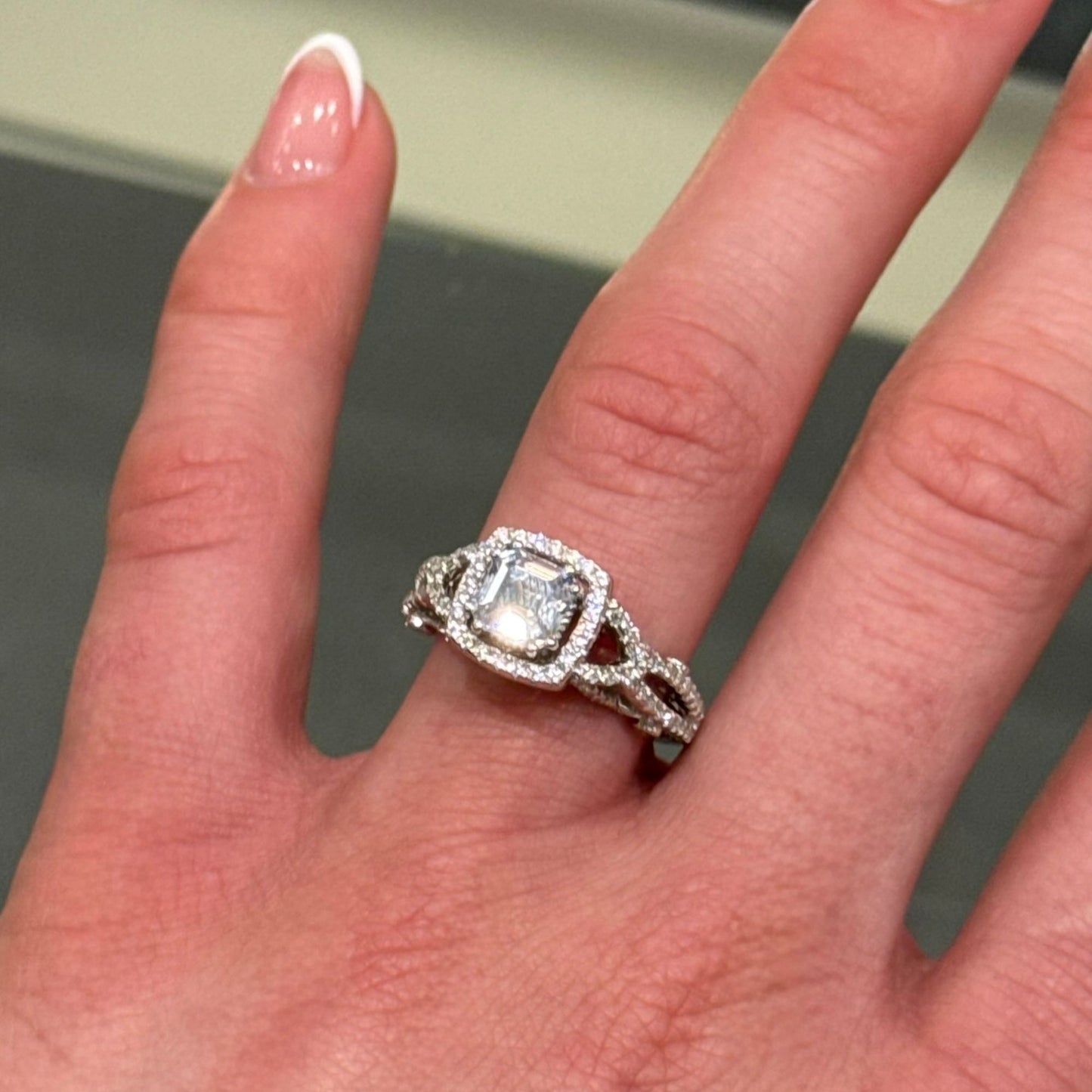 Suzy Levian Sterling Silver Asscher Cut White Cubic Zirconia Engagement Ring