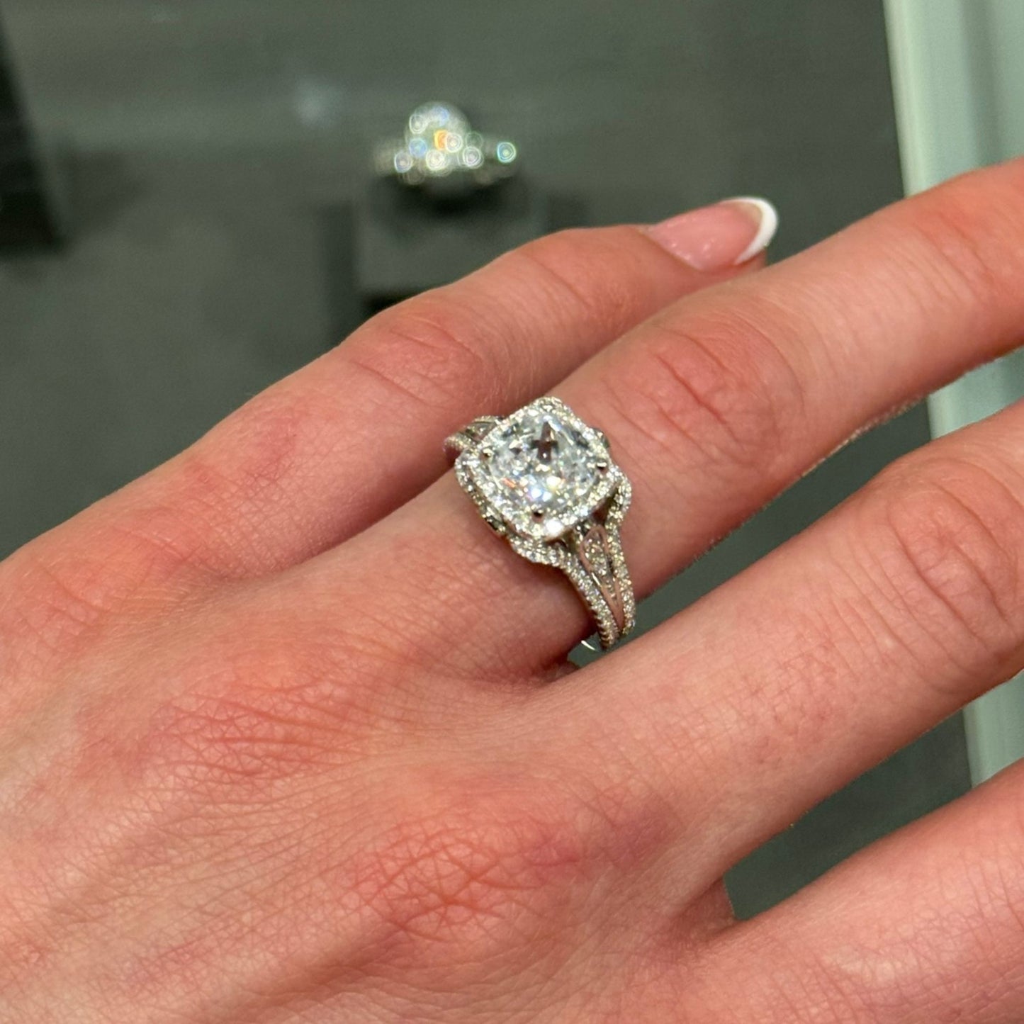 Suzy Levian White Sterling Silver White Cubic Zirconia Pave Engagement Ring