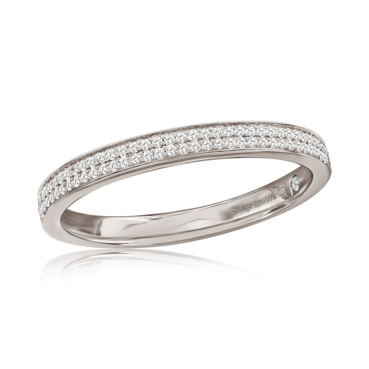 Suzy Levian 14k White Gold & .16cttw White Diamond Half Eternity Ring