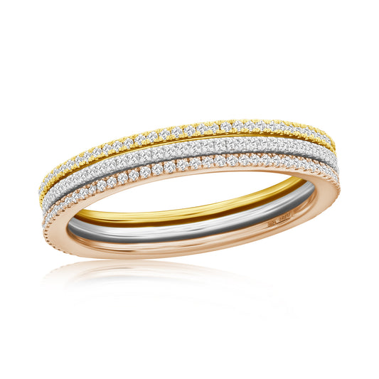 Suzy Levian 14k Tri Tone Gold .41 cttw Diamond 3-piece Set Eternity Band Rings