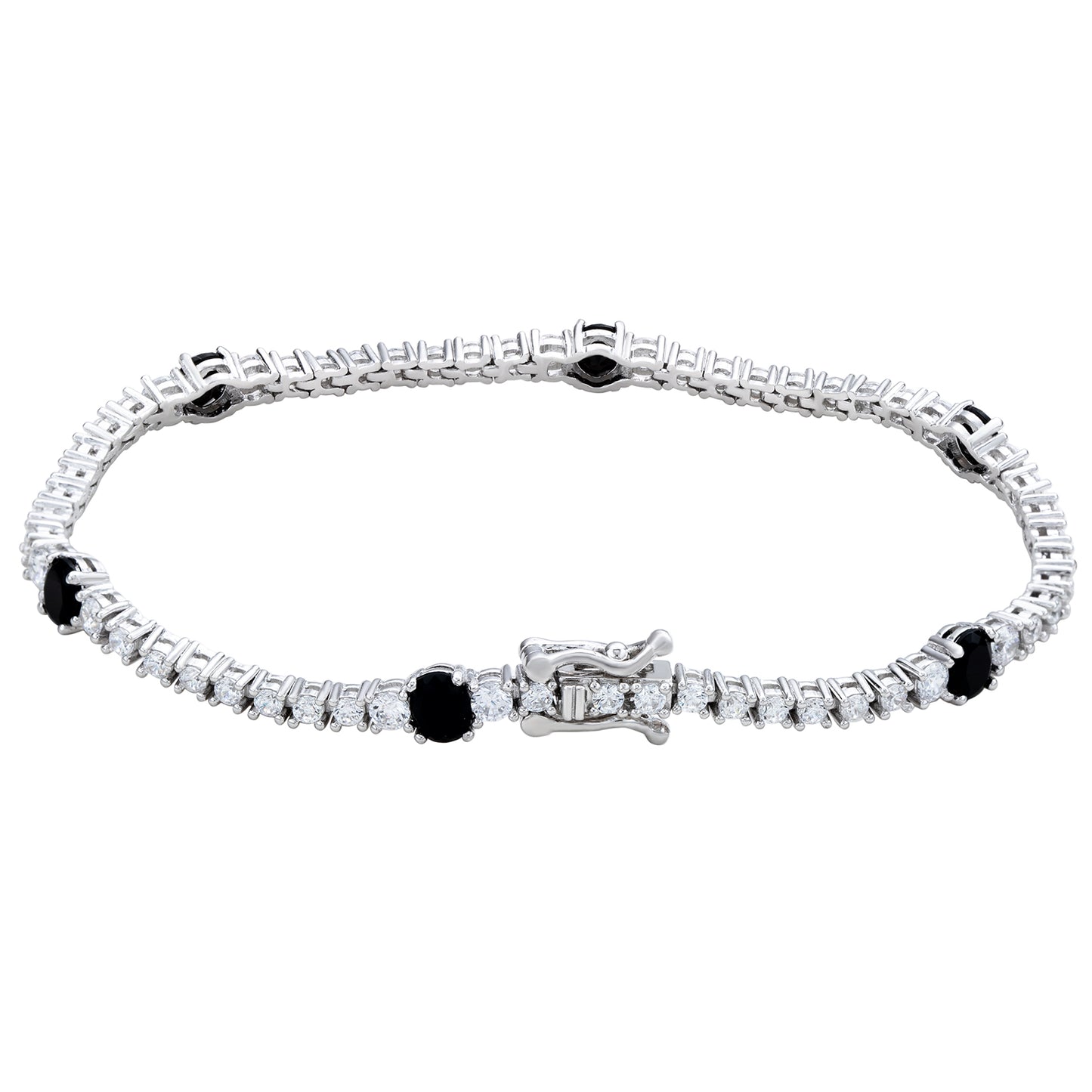 Suzy Levian Sterling Silver Black and White Cubic Zirconia Tennis Bracelet