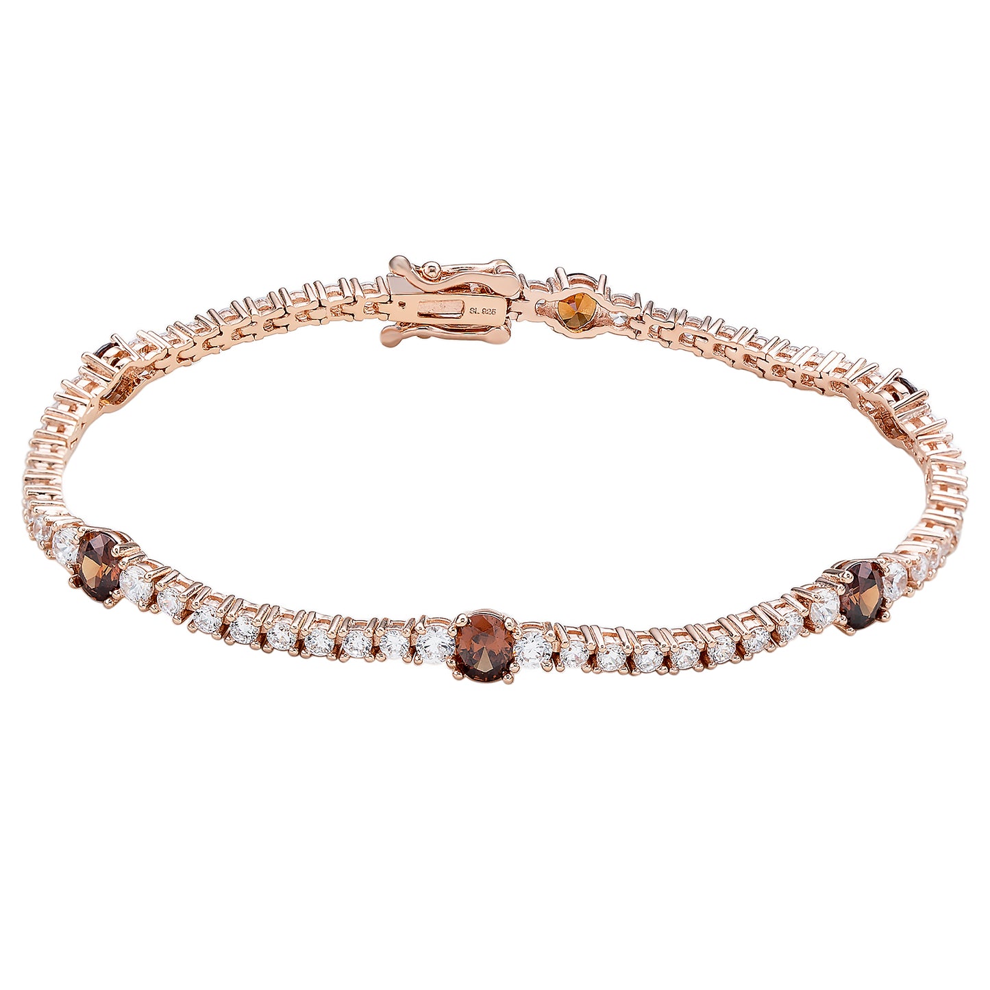 Suzy Levian Rose Sterling Silver Brown and White Cubic Zirconia Tennis Bracelet