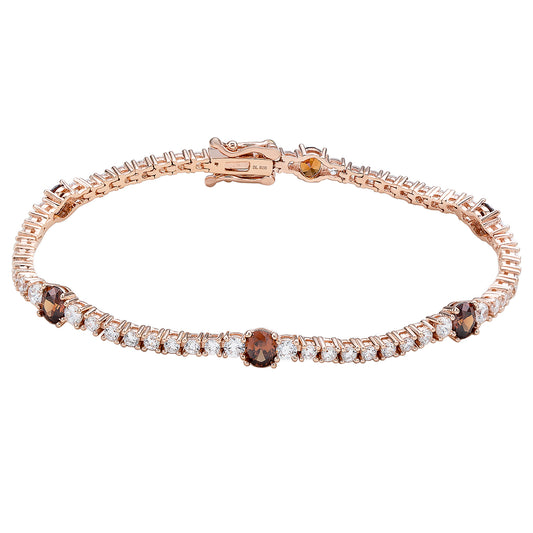 Suzy Levian Rose Sterling Silver Brown and White Cubic Zirconia Tennis Bracelet