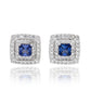 Suzy Levian Sterling Silver Square Cut Blue Sapphire & Created White Sapphire Double Halo Stud Earrings