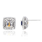 Suzy Levian Sterling Silver Square Cut Blue Sapphire & Created White Sapphire Double Halo Stud Earrings