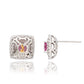 Suzy Levian Sterling Silver Square Cut Pink Sapphire & Created White Sapphire Double Halo Stud Earrings