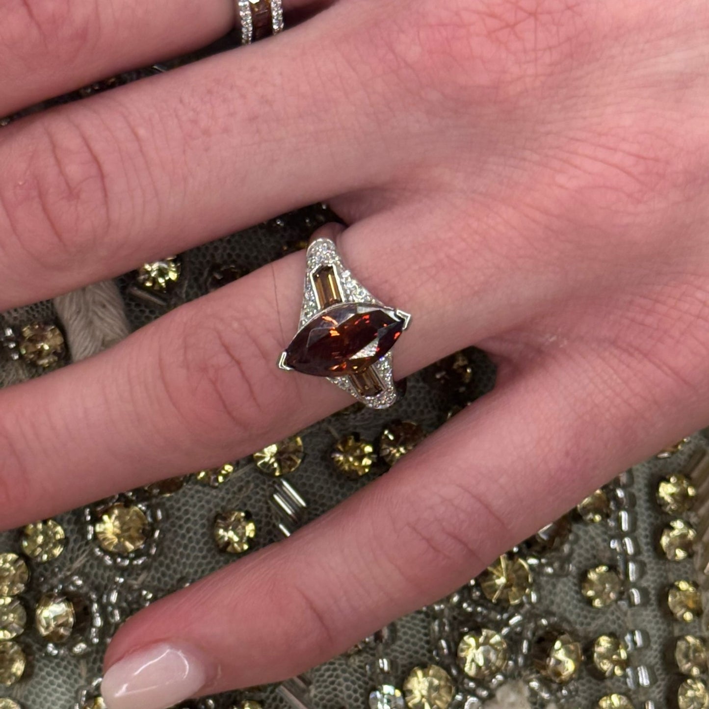 Suzy Levian Sterling Silver Brown Cubic Zirconia Marquise Ring