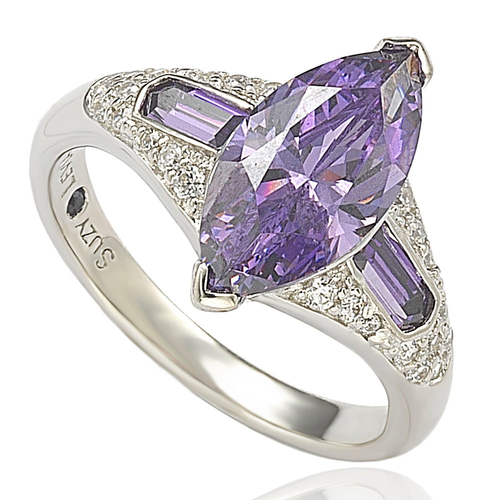 Suzy Levian Sterling Silver Purple Marquise Cubic Zirconia Ring