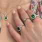 Suzy Levian Sterling Silver Asscher-cut Green Cubic Zirconia Halo Ring