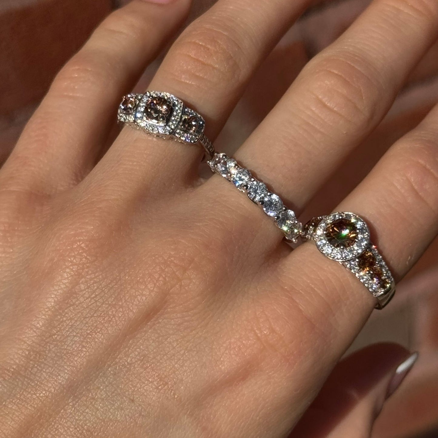 Suzy Levian Bridal Sterling Silver Brown and White Cubic Zirconia Engagement Ring