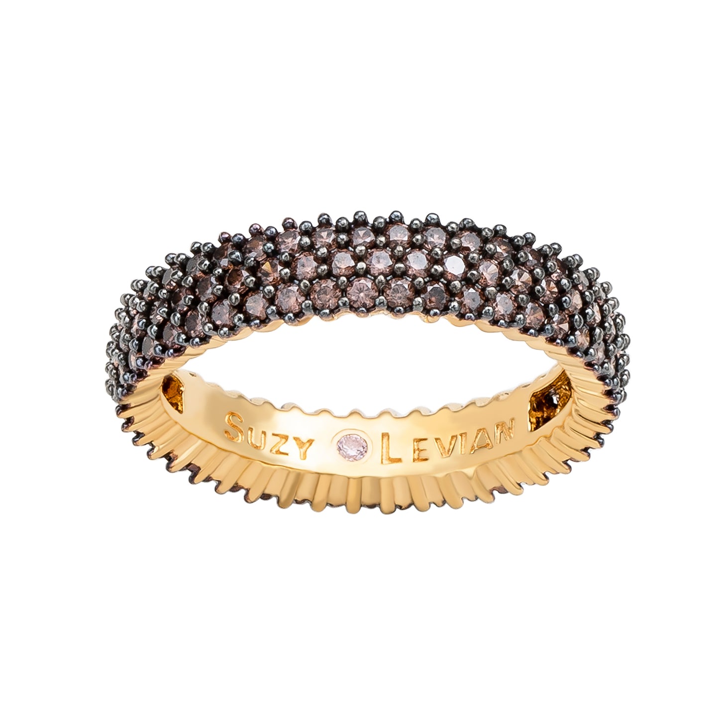 Suzy Levian Rose Sterling Silver Micro-Pave Brown Cubic Zirconia Eternity Band