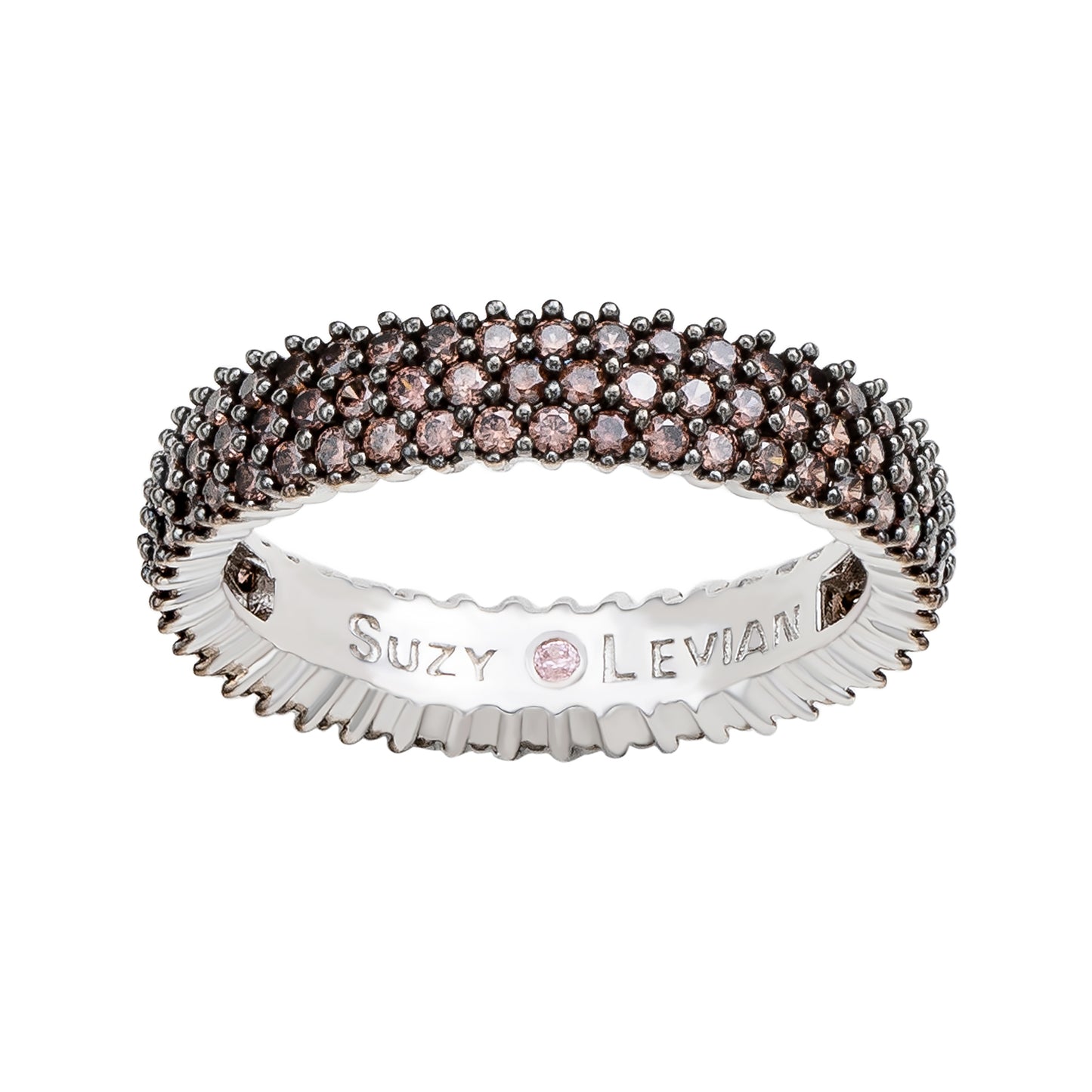 Suzy Levian White Sterling Silver Micro-Pave Brown Cubic Zirconia Eternity Band