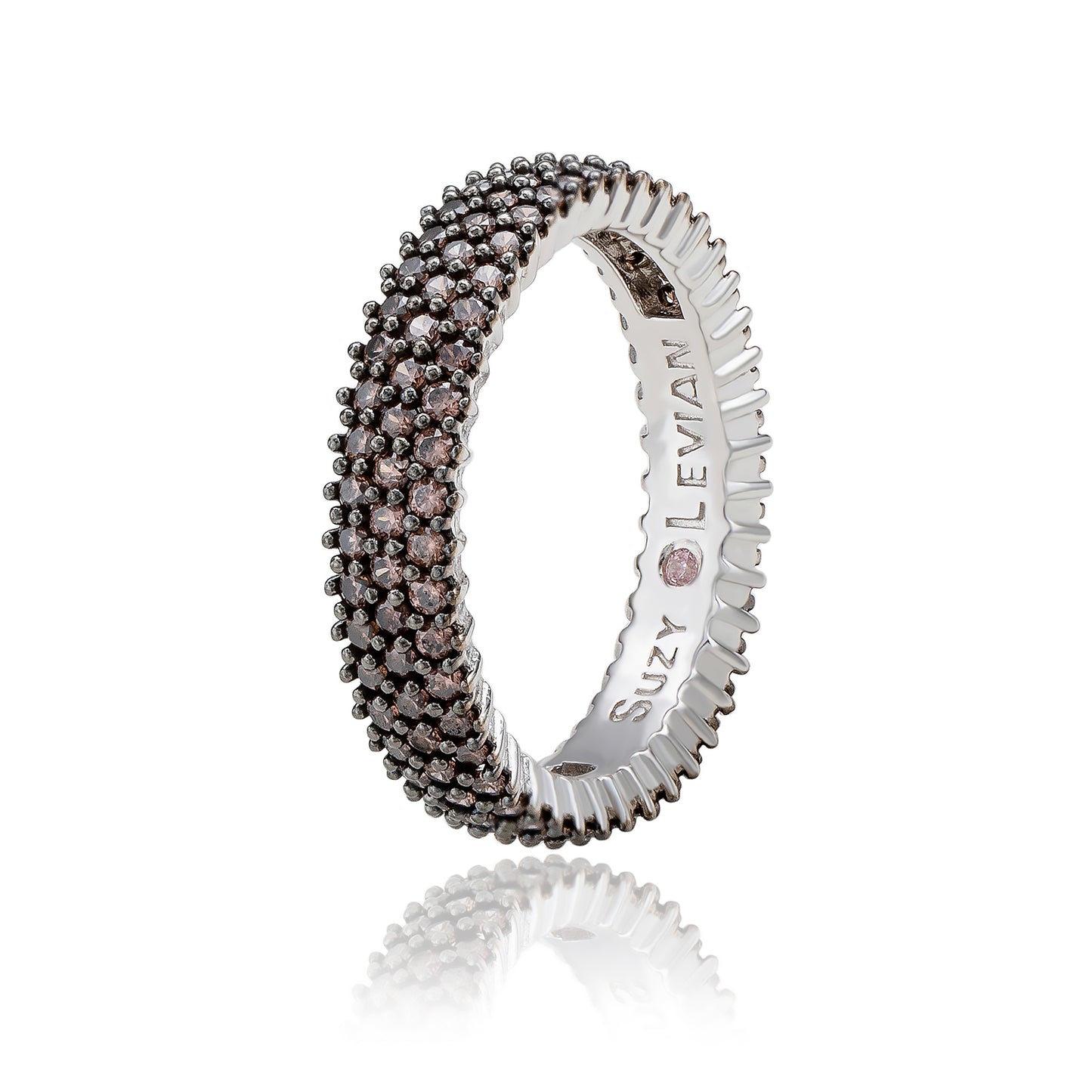 Suzy Levian White Sterling Silver Micro-Pave Brown Cubic Zirconia Eternity Band