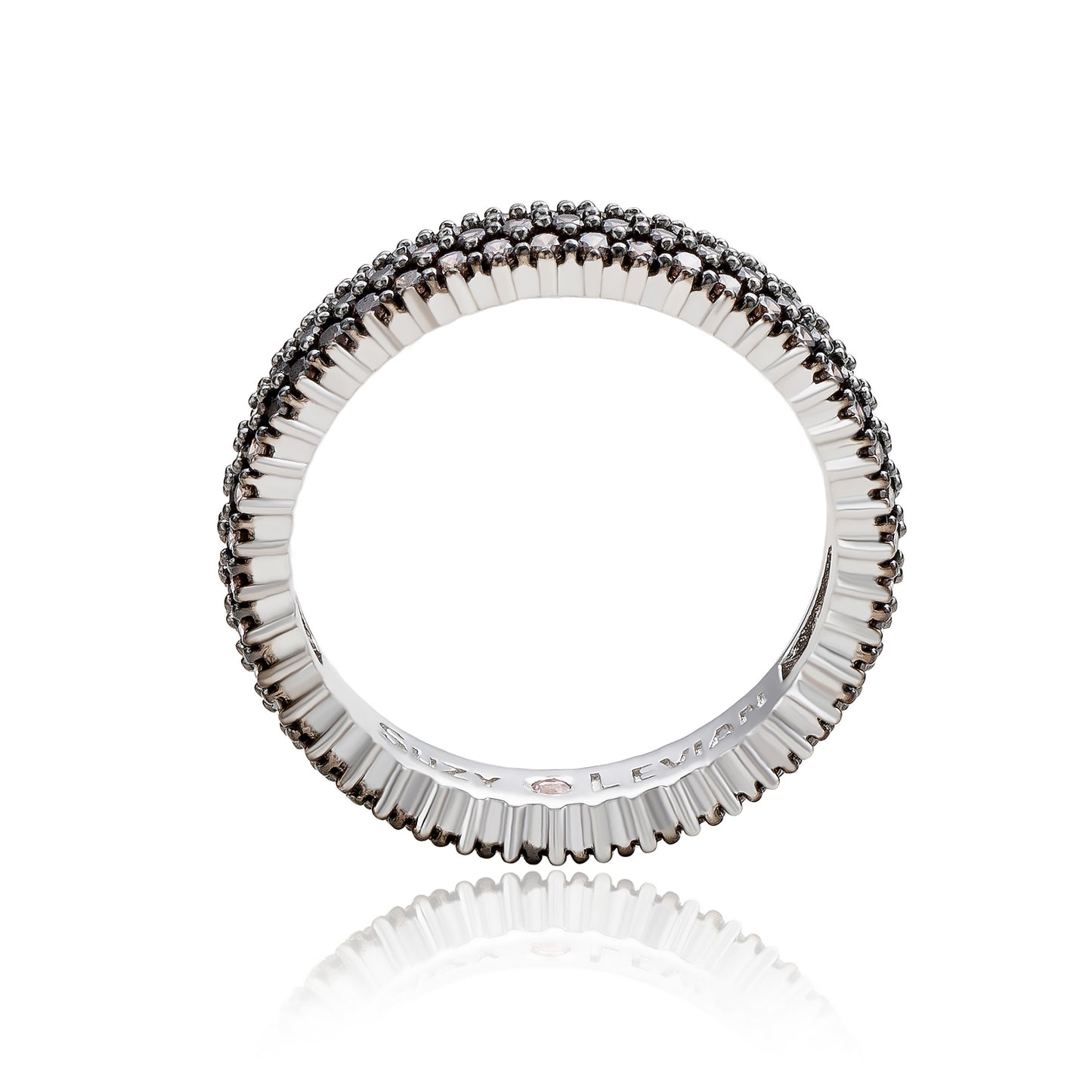 Suzy Levian White Sterling Silver Micro-Pave Brown Cubic Zirconia Eternity Band