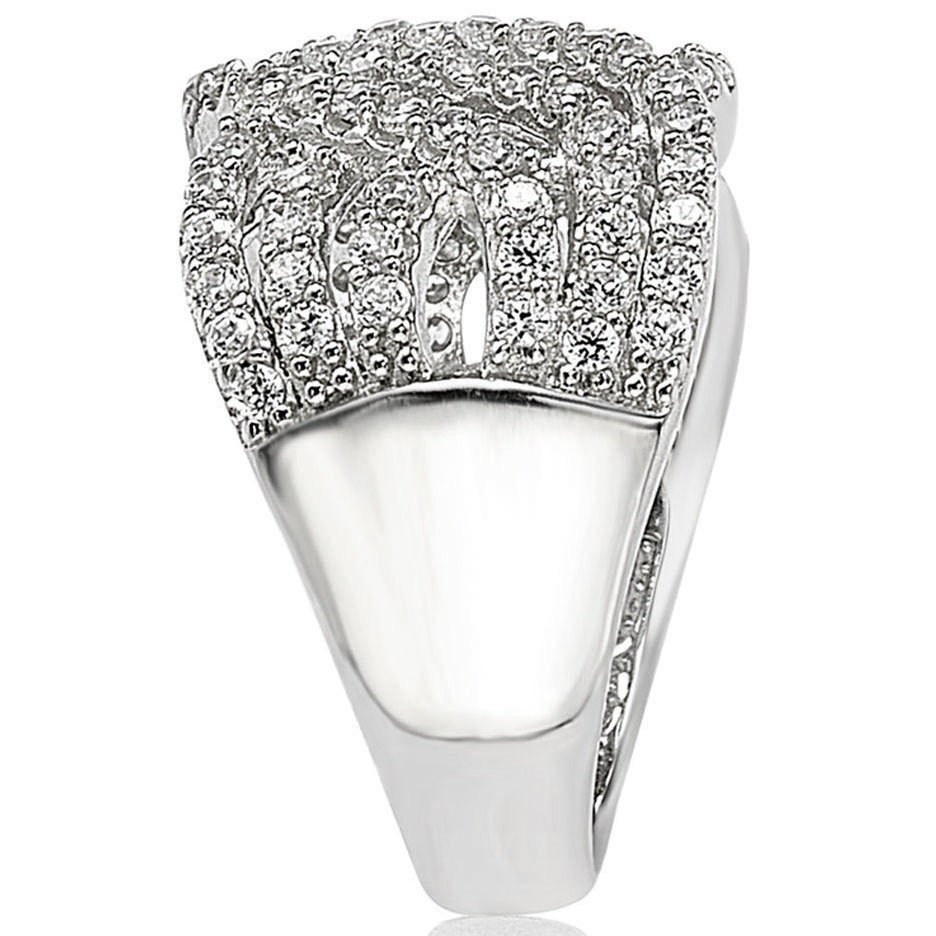 Suzy Levian Pave Cubic Zirconia Sterling Crisscross Sterling Silver Ring