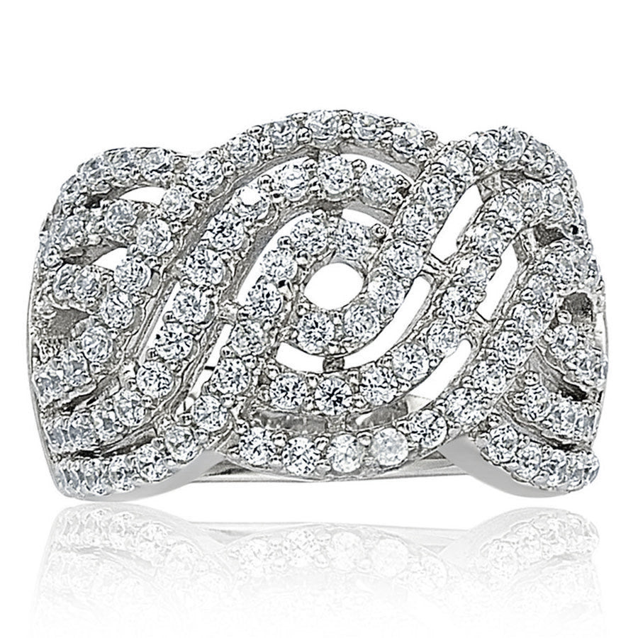 Suzy Levian Pave Cubic Zirconia Sterling Crisscross Sterling Silver Ring