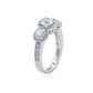 Suzy Levian Sterling Silver Cubic Zirconia White Three Stones Halo Engagement Ring