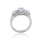 Suzy Levian Sterling Silver Cubic Zirconia White Three Stones Halo Engagement Ring