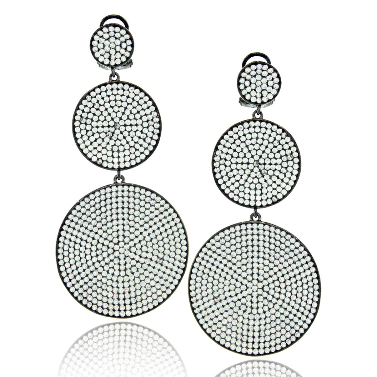 Suzy Levian Black Sterling Silver Cubic Zirconia Circle Earrings