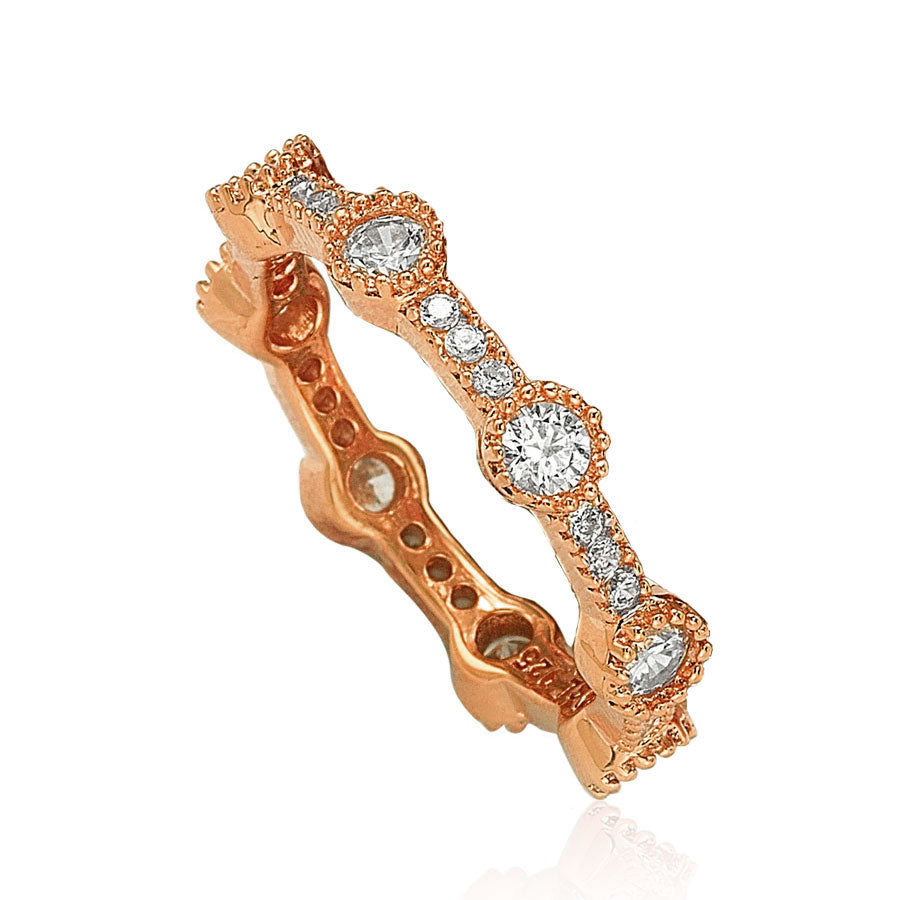 Suzy Levian Stackable Rose Sterling Silver Cubic Zirconia Round Ring