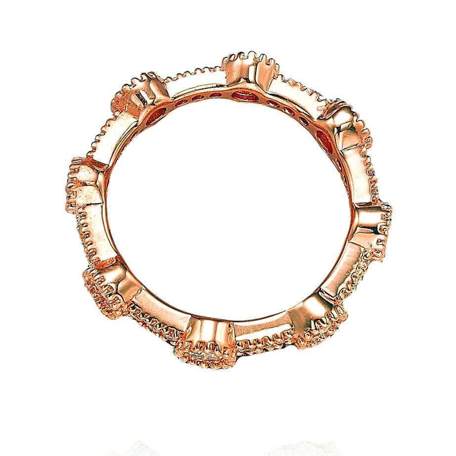Suzy Levian Stackable Rose Sterling Silver Cubic Zirconia Round Ring