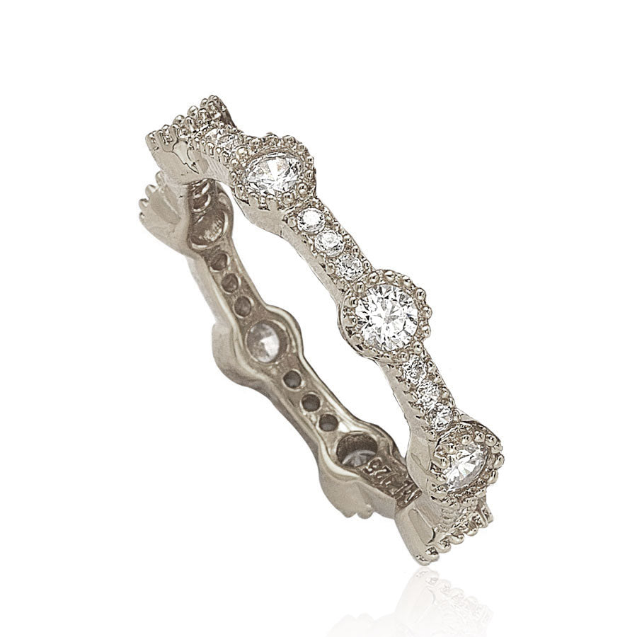 Suzy Levian Stackable White Sterling Silver Cubic Zirconia Round Ring