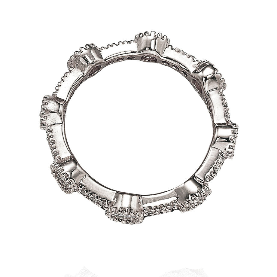 Suzy Levian Stackable White Sterling Silver Cubic Zirconia Round Ring