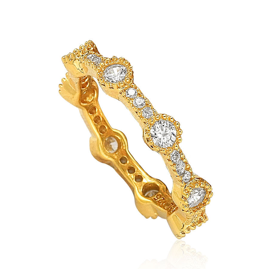 Suzy Levian Stackable Yellow Sterling Silver Cubic Zirconia Round Ring