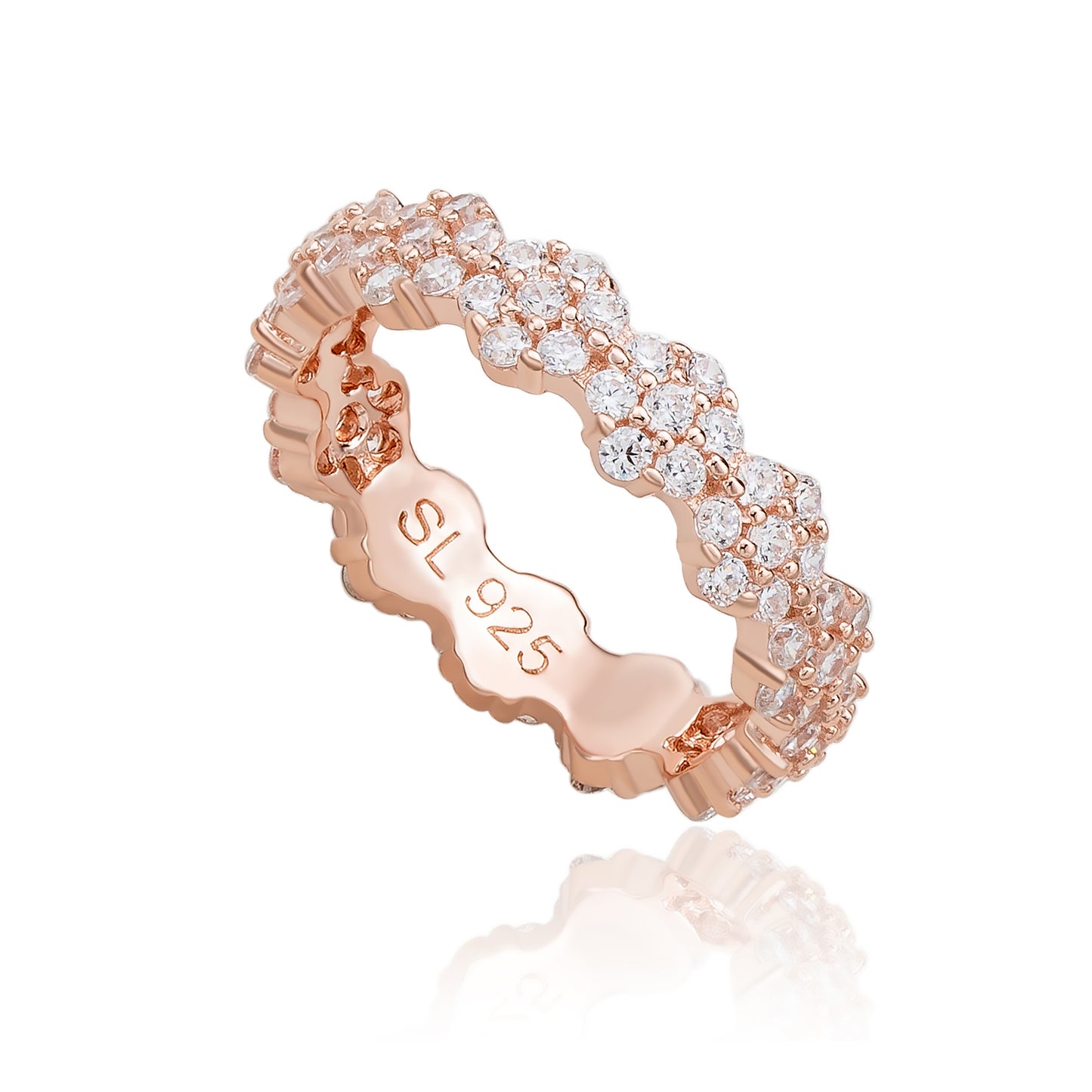 Suzy Levian Rose Sterling Silver Cubic Zirconia Floral Eternity Band