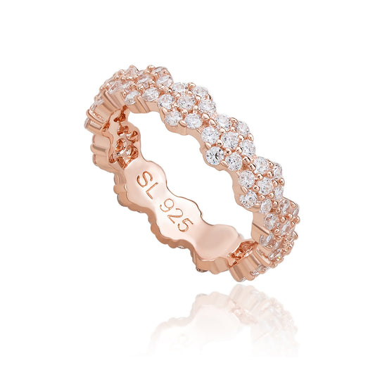 Suzy Levian Rose Sterling Silver Cubic Zirconia Floral Eternity Band