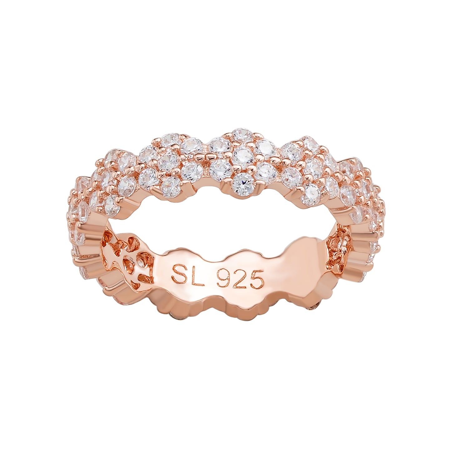 Suzy Levian Rose Sterling Silver Cubic Zirconia Floral Eternity Band
