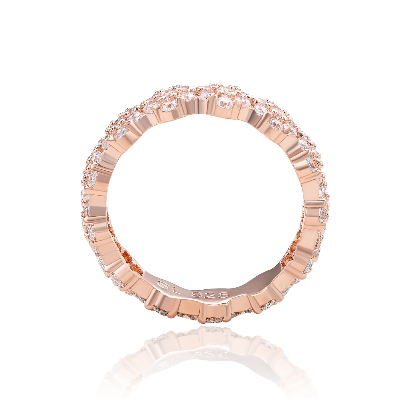 Suzy Levian Rose Sterling Silver Cubic Zirconia Floral Eternity Band