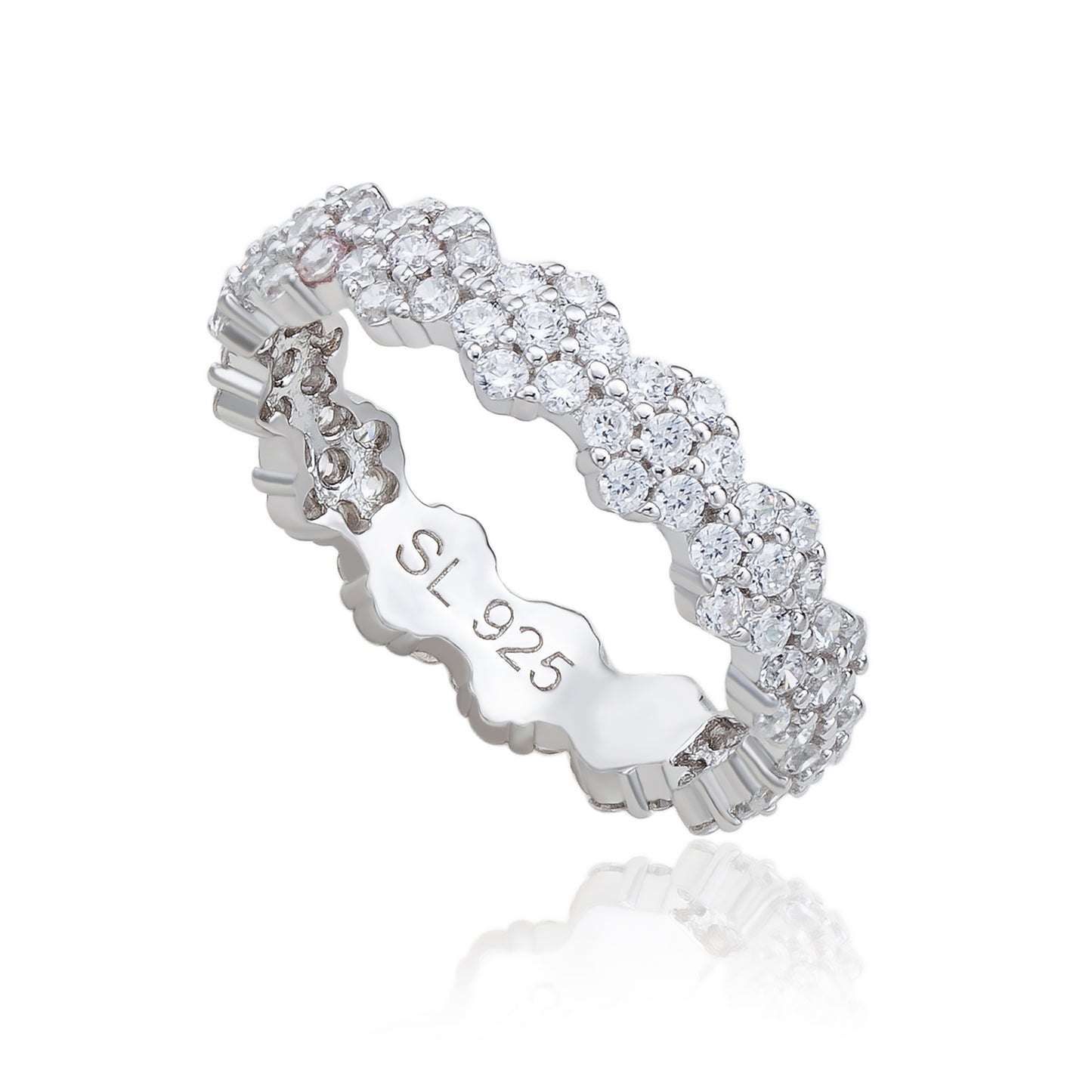 Suzy Levian Sterling Silver Cubic Zirconia Floral Eternity Band